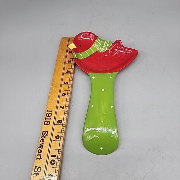 Pier One Christmas Spoon Rest Cardinal Red Bird with Scarf Red Green Holiday 9.5 - Picture 3 of 3